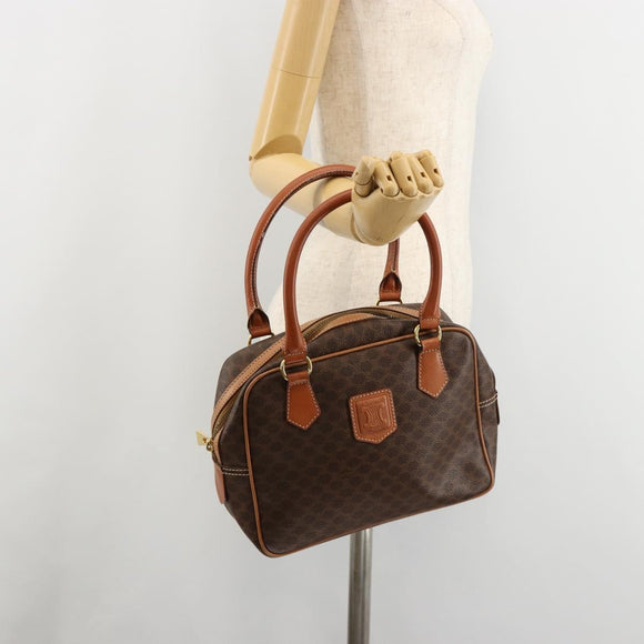 CELINE Macadam Canvas Hand Bag PVC Leather Brown Gold Auth 182920A