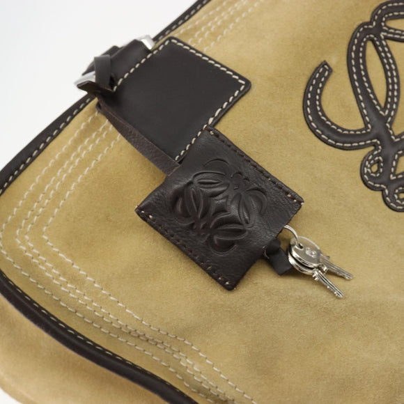 LOEWE Anagram Amazona 36 Handtasche Wildleder Beige Gold Original 182921A