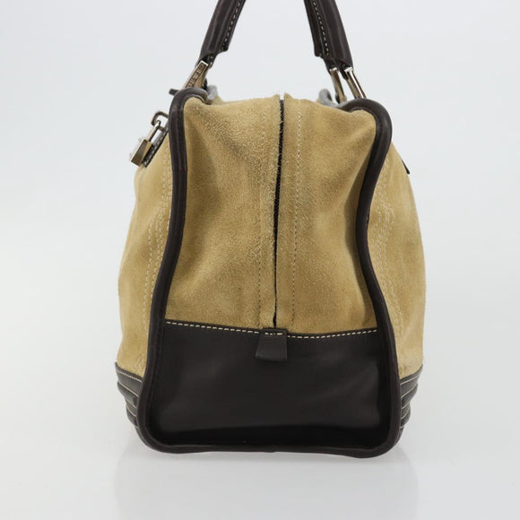 LOEWE Anagram Amazona 36 Handtas Suède Leer Beige Goud Auth 182921A