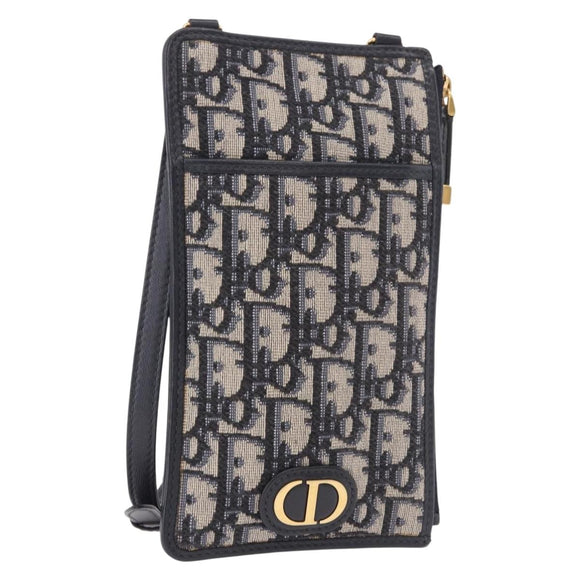 Christian Dior Trotter Canvas Montaigne Shoulder Bag Navy Gold Auth 182923A