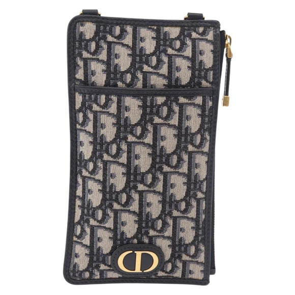 Christian Dior Trotter Canvas Montaigne Shoulder Bag Navy Gold Auth 182923A