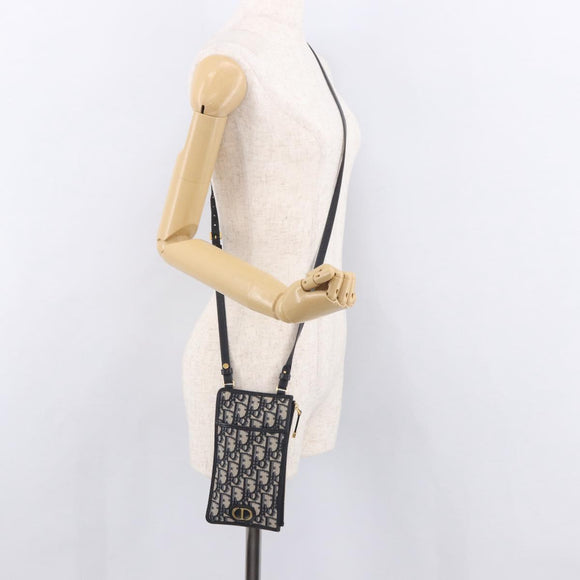 Christian Dior Trotter Canvas Montaigne Shoulder Bag Navy Gold Auth 182923A