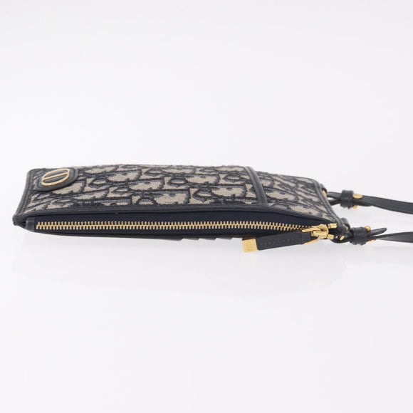 Christian Dior Trotter Canvas Montaigne Shoulder Bag Navy Gold Auth 182923A