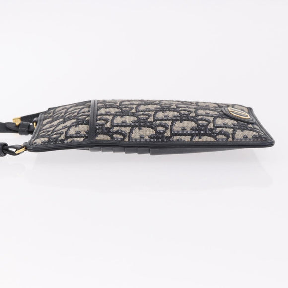 Christian Dior Trotter Canvas Montaigne Shoulder Bag Navy Gold Auth 182923A