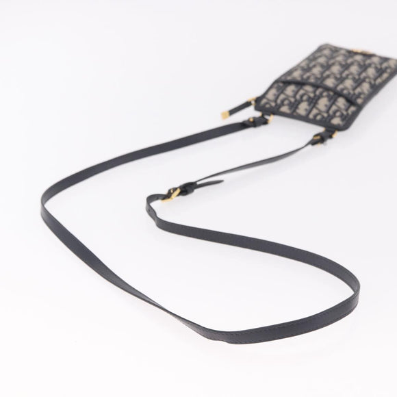 Christian Dior Trotter Canvas Montaigne Shoulder Bag Navy Gold Auth 182923A
