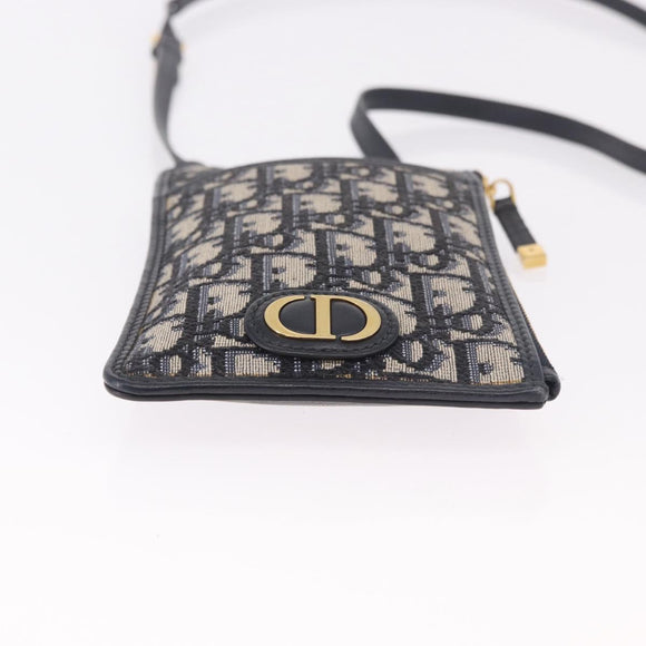 Christian Dior Trotter Canvas Montaigne Shoulder Bag Navy Gold Auth 182923A