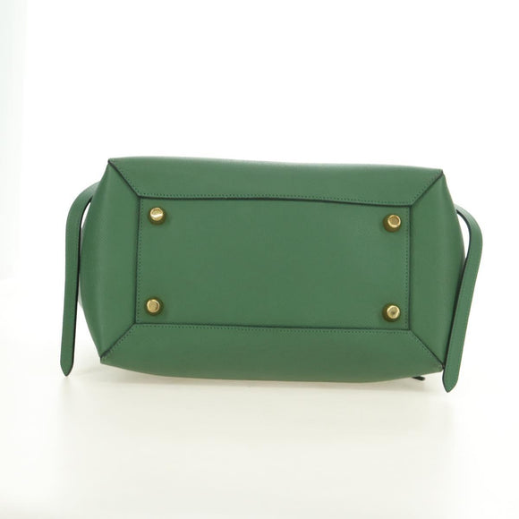 CELINE Mini Belt Hand Bag Leather 2way Green Gold Auth 182924M