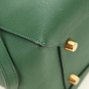 CELINE Mini Belt Hand Bag Leather 2way Green Gold Auth 182924M-12