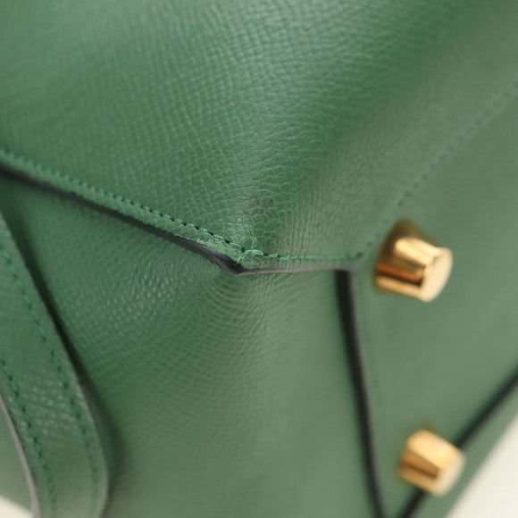 CELINE Mini Belt Hand Bag Leather 2way Green Gold Auth 182924M