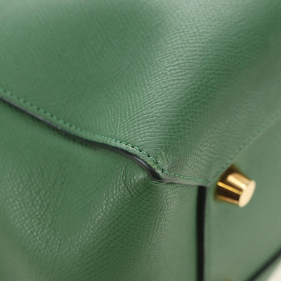 CELINE Mini Belt Hand Bag Leather 2way Green Gold Auth 182924M