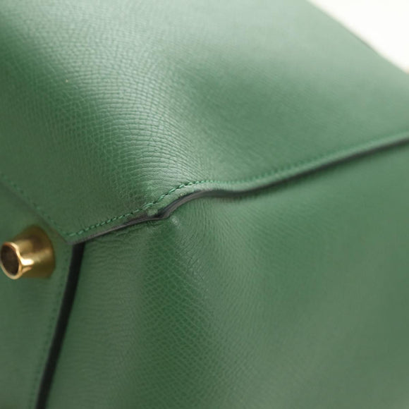 CELINE Mini Belt Hand Bag Leather 2way Green Gold Auth 182924M