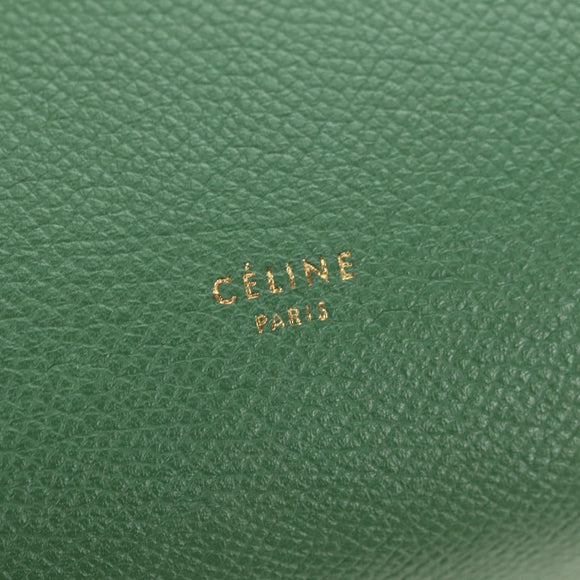 CELINE Mini Belt Hand Bag Leather 2way Green Gold Auth 182924M
