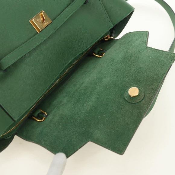 CELINE Mini Belt Hand Bag Leather 2way Green Gold Auth 182924M