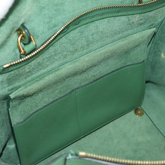 CELINE Mini Belt Hand Bag Leather 2way Green Gold Auth 182924M