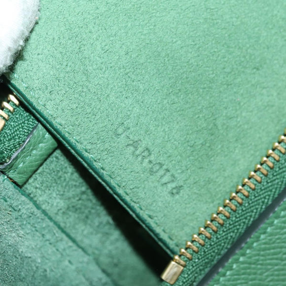 CELINE Mini Belt Hand Bag Leather 2way Green Gold Auth 182924M