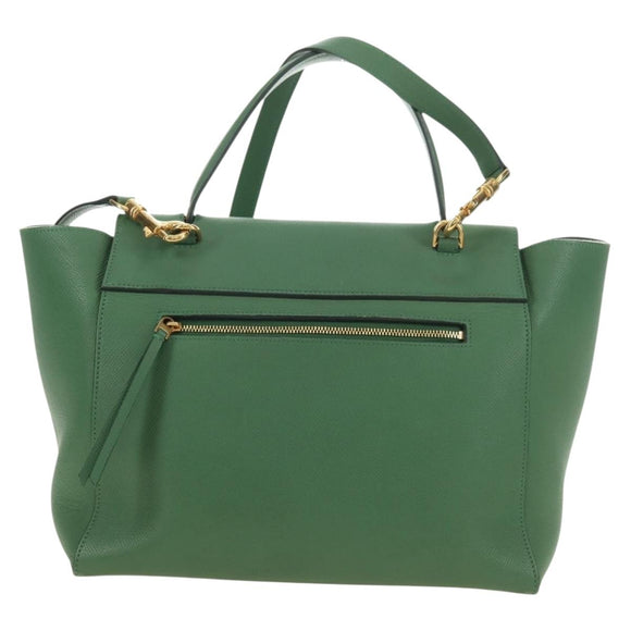 CELINE Mini Belt Hand Bag Leather 2way Green Gold Auth 182924M