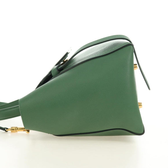 CELINE Mini Belt Hand Bag Leather 2way Green Gold Auth 182924M