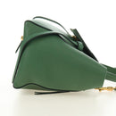 CELINE Mini Belt Hand Bag Leather 2way Green Gold Auth 182924M-5