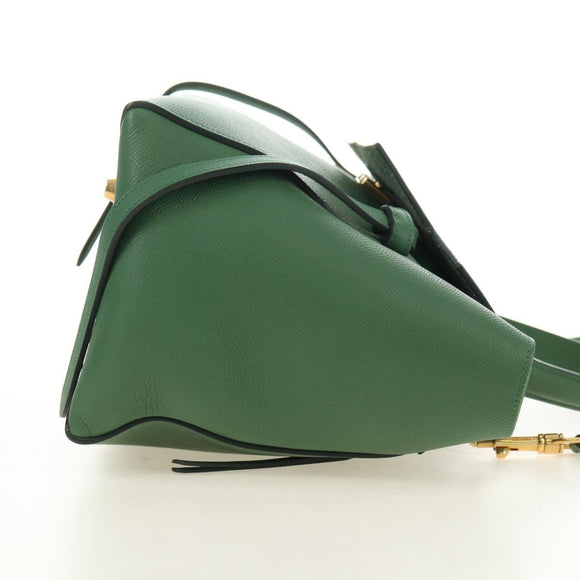 CELINE Mini Belt Hand Bag Leather 2way Green Gold Auth 182924M