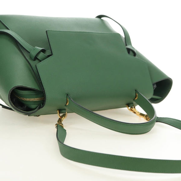 CELINE Mini Belt Hand Bag Leather 2way Green Gold Auth 182924M