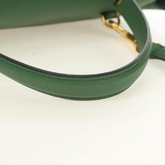 CELINE Mini Belt Hand Bag Leather 2way Green Gold Auth 182924M