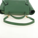 CELINE Mini Belt Hand Bag Leather 2way Green Gold Auth 182924M-9