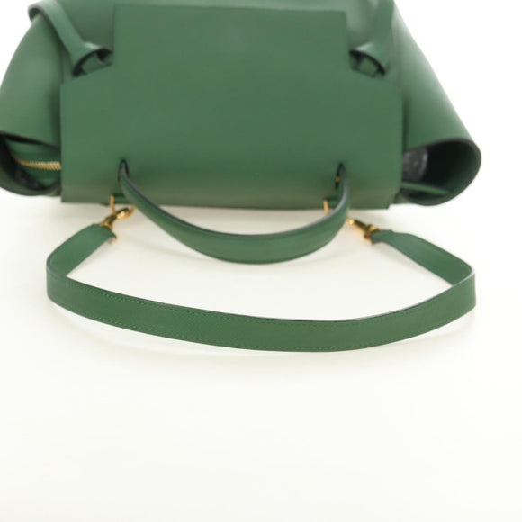 CELINE Mini Belt Hand Bag Leather 2way Green Gold Auth 182924M