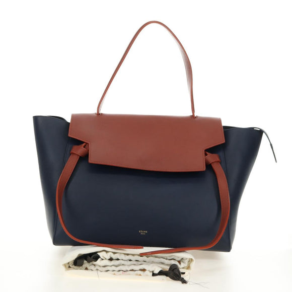 CELINE Belt bag Hand Bag Leather Navy Gold Auth 182925M