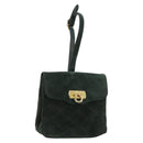 Salvatore Ferragamo Gancini Hand Bag Suede Green Gold Auth 182928-1