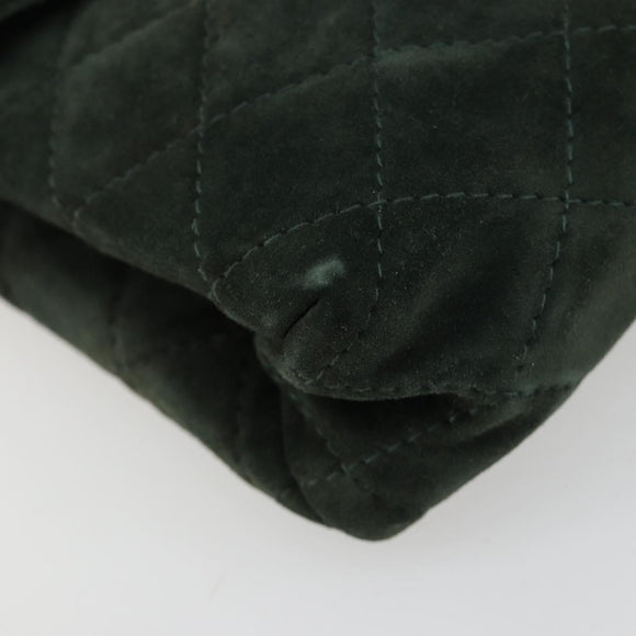 Salvatore Ferragamo Gancini Hand Bag Suede Green Gold Auth 182928