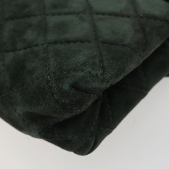 Salvatore Ferragamo Gancini Hand Bag Suede Green Gold Auth 182928