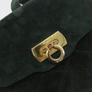 Salvatore Ferragamo Gancini Hand Bag Suede Green Gold Auth 182928-17