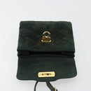 Salvatore Ferragamo Gancini Hand Bag Suede Green Gold Auth 182928-18