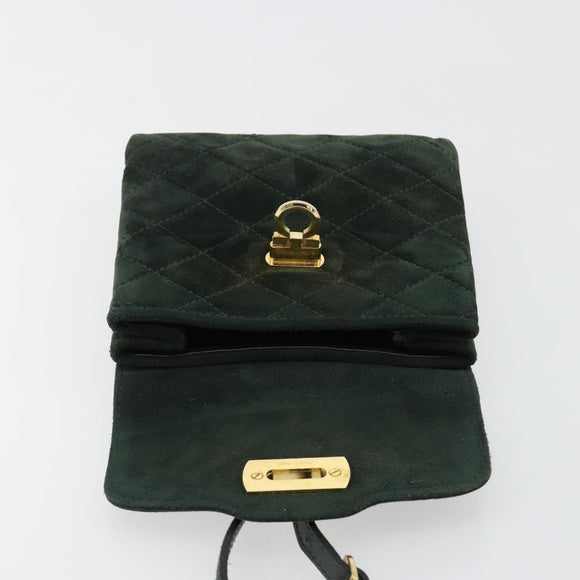 Salvatore Ferragamo Gancini Hand Bag Suede Green Gold Auth 182928