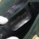 Salvatore Ferragamo Gancini Hand Bag Suede Green Gold Auth 182928-12