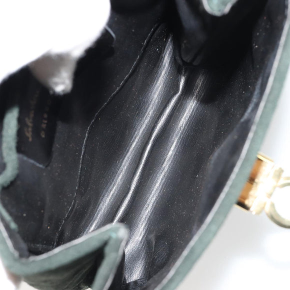 Salvatore Ferragamo Gancini Hand Bag Suede Green Gold Auth 182928