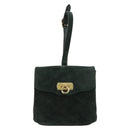 Salvatore Ferragamo Gancini Hand Bag Suede Green Gold Auth 182928-13