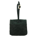 Salvatore Ferragamo Gancini Hand Bag Suede Green Gold Auth 182928-2
