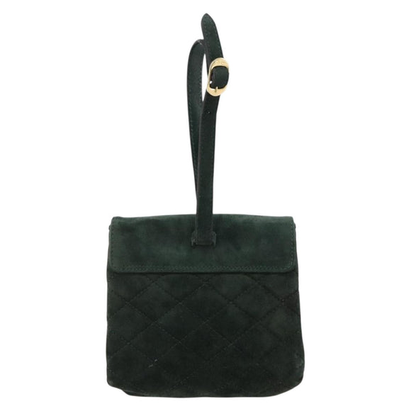 Salvatore Ferragamo Gancini Hand Bag Suede Green Gold Auth 182928