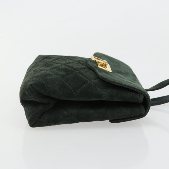 Salvatore Ferragamo Gancini Hand Bag Suede Green Gold Auth 182928