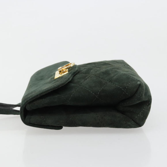 Salvatore Ferragamo Gancini Hand Bag Suede Green Gold Auth 182928