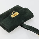 Salvatore Ferragamo Gancini Hand Bag Suede Green Gold Auth 182928-6