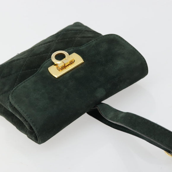 Salvatore Ferragamo Gancini Hand Bag Suede Green Gold Auth 182928