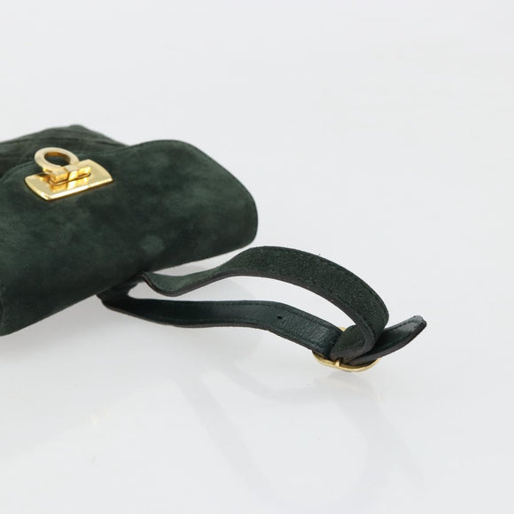 Salvatore Ferragamo Gancini Hand Bag Suede Green Gold Auth 182928