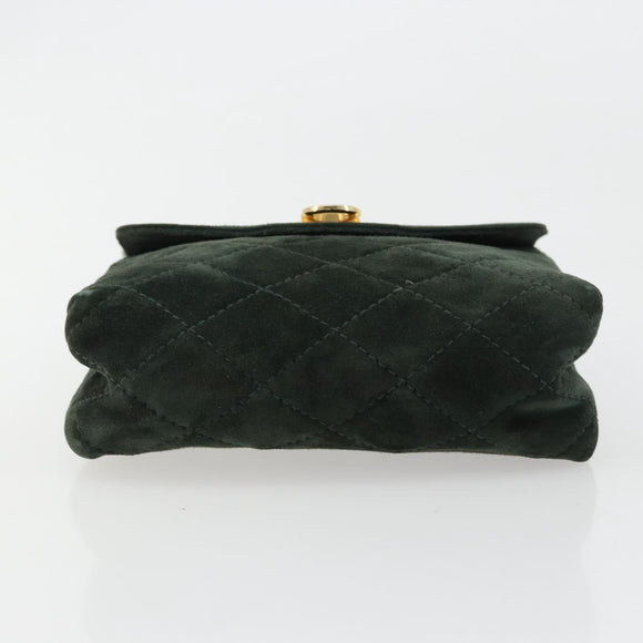 Salvatore Ferragamo Gancini Hand Bag Suede Green Gold Auth 182928