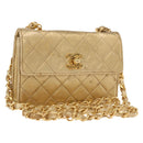 CHANEL Matelasse Chain Shoulder Bag Lamb Skin Gold CC Auth 182936M-1
