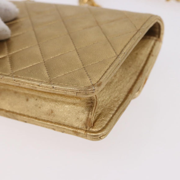CHANEL Matelasse Chain Shoulder Bag Lamb Skin Gold CC Auth 182936M