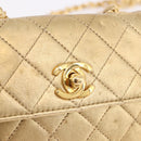 CHANEL Matelasse Chain Shoulder Bag Lamb Skin Gold CC Auth 182936M-18
