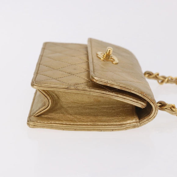 CHANEL Matelasse Chain Shoulder Bag Lamb Skin Gold CC Auth 182936M