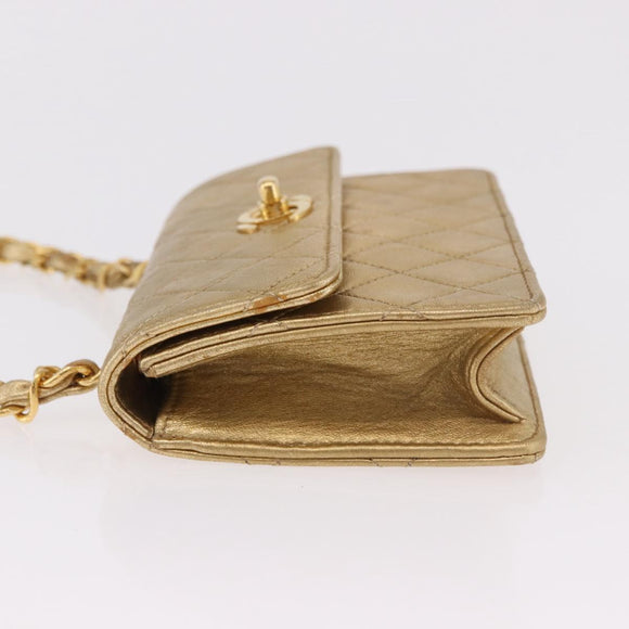 CHANEL Matelasse Chain Shoulder Bag Lamb Skin Gold CC Auth 182936M